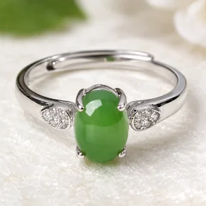 Bague cabochon en jade, jadéite ovale