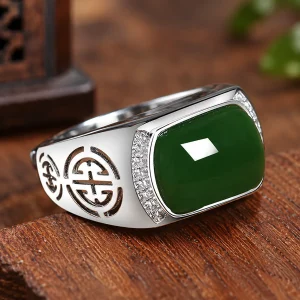 Bague en jade pour homme, anneau large en argent 925