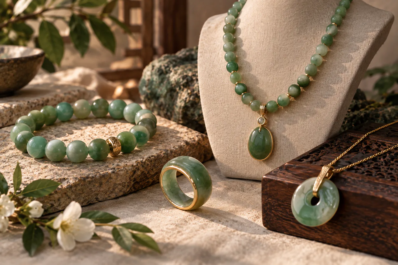 Section passant en revue le bracelet, la bague, le collier et le pendentif