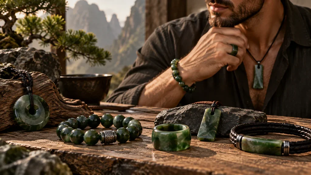 Première image de l’article, consacrée aux bijoux en jade pour homme