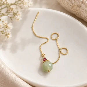 Boucles d’oreilles en jade vert, cabochons de jadéite