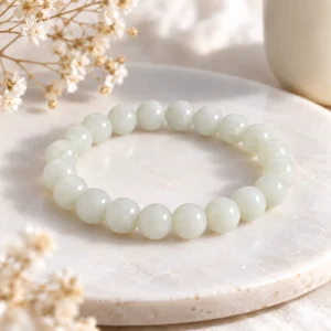 Bracelet de perles de jade blanc en néphrite