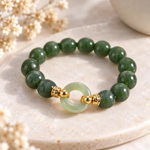 Bracelet jade homme en néphrite vert sombre