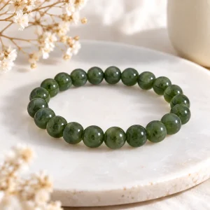 Bracelet perle de jade vert en néphrite