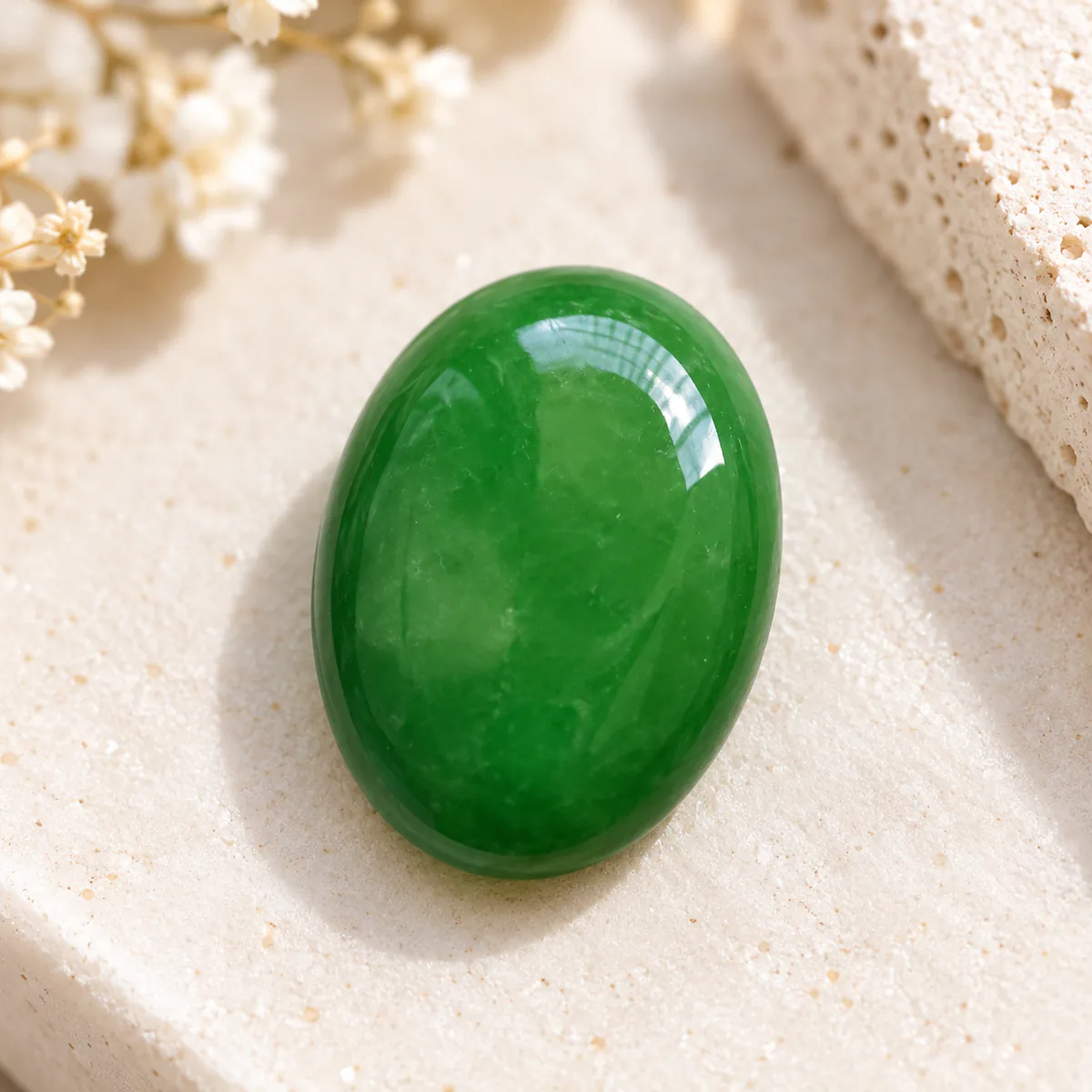 Cabochon de jade non monté, jadéite verte