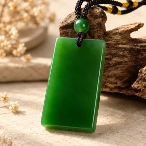 Collier en jade homme, pendentif plat sur cordon