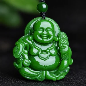 Pendentif bouddha en jade, jadéite verte