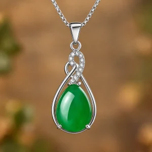 Pendentif jade et argent 925, goutte de jadéite