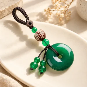 Porte-clés en jade, disque de néphrite percé
