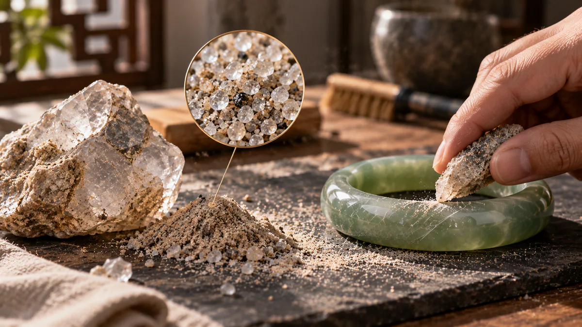 Section sur le quartz de la poussière, plus dur que le jade