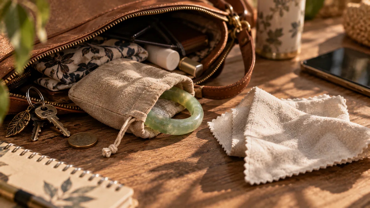 Vue du sachet commun, du fond de sac et du chiffon sec