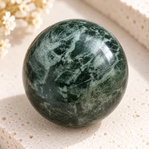 Sphère en jade, néphrite polie d’un seul bloc