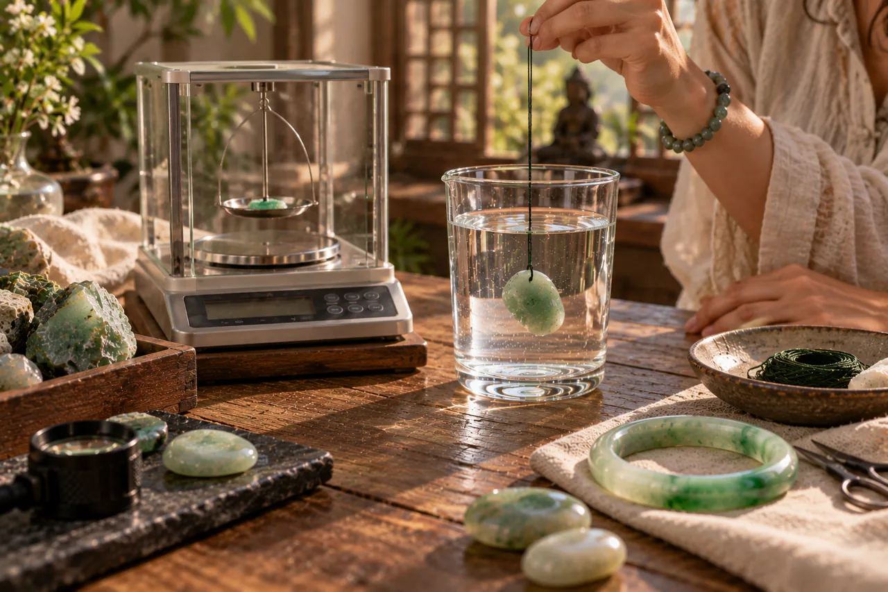 Vue du matériel de la pesée, balance, fil et verre d’eau