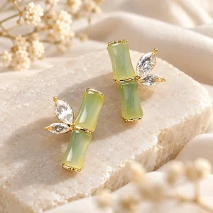 Boucles d’oreilles bambou en jade et zircons