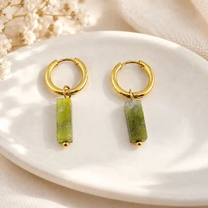 Boucles d’oreilles barre de jade vert olive