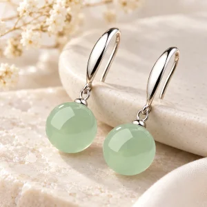 Boucles d’oreilles en jade et argent 925, grosse perle