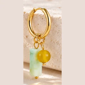 Boucles d’oreilles en jade vert et jade jaune