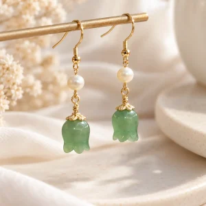 Boucles d’oreilles muguet en jade