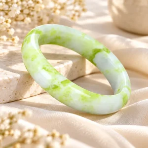 Jonc en jade vert et blanc, bracelet panaché