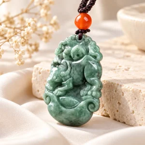 Pendentif Boeuf en jade, signe du zodiaque chinois
