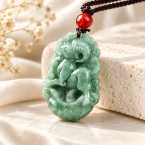 Pendentif Chèvre en jade, signe du zodiaque chinois