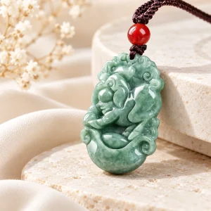 Pendentif Cochon en jade, signe du zodiaque chinois