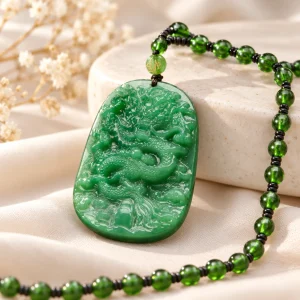 Pendentif dragon chinois en jade, plaque gravée