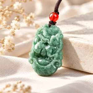 Pendentif Lapin en jade, signe du zodiaque chinois