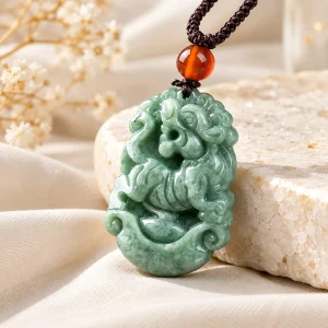 Pendentif Tigre en jade, signe du zodiaque chinois